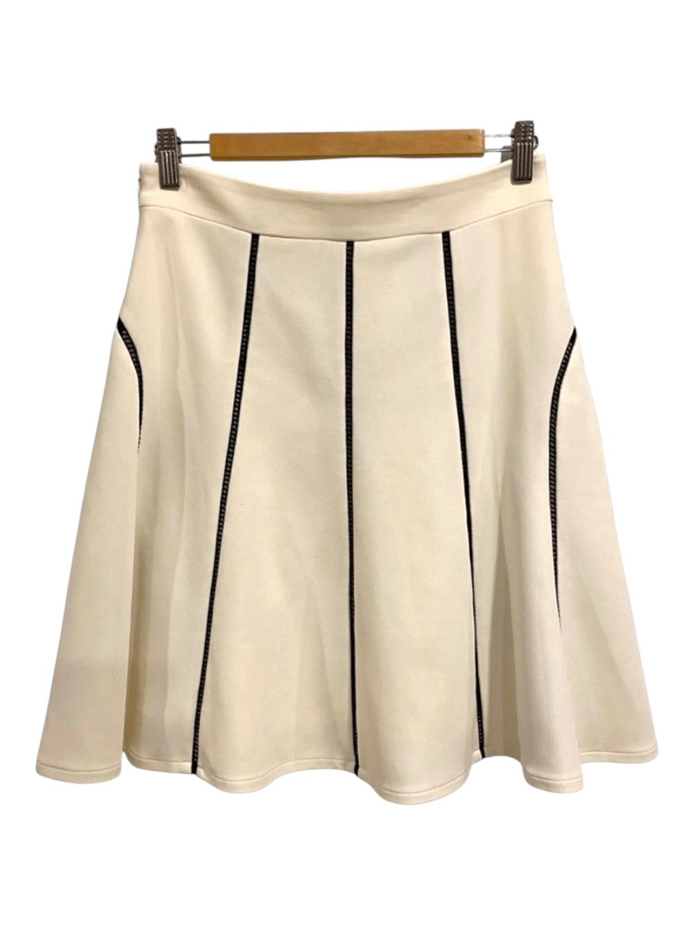 Katherine Barclay mini skirt flare A line ecru white black crochet details XS